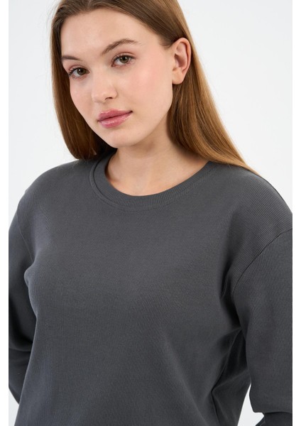 Bisiklet Yaka Likralı Uzun Kollu Kaşkorse Sweatshirt (WK25588) indirimleri