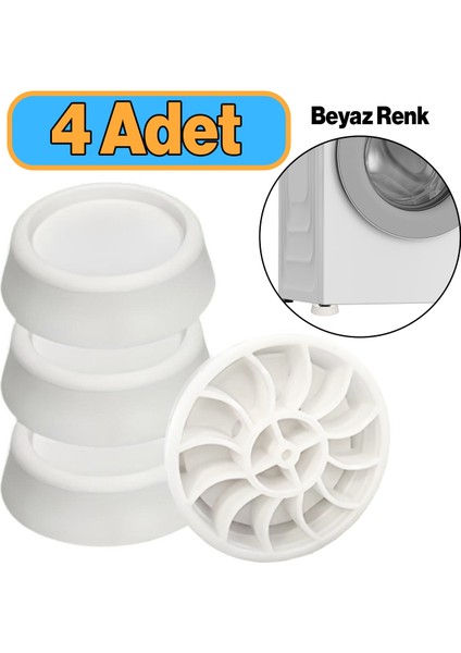 Titreşim Gürültü Önleyici Çamaşır Makinesi Kaydırmaz Stoper Beyaz Renk 4 Adet Ayak Denge Ayağı