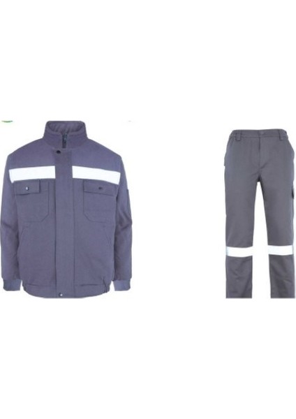 İş Takımı 7/7 Gabardin Pamuk Kapitoneli Reflektörlü Gri