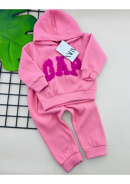 Pembe Kapüşonlu Fitilli Kız Çocuk Alt Üst Takım Minnie Gap