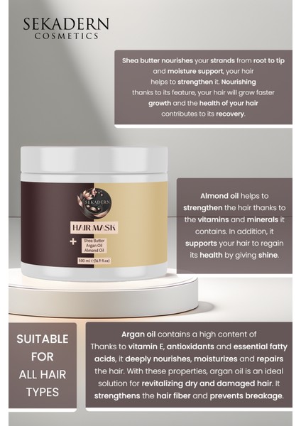Shea , Badem ve Argan Yağı Özlü Keratin Saç Maskesi 500ML