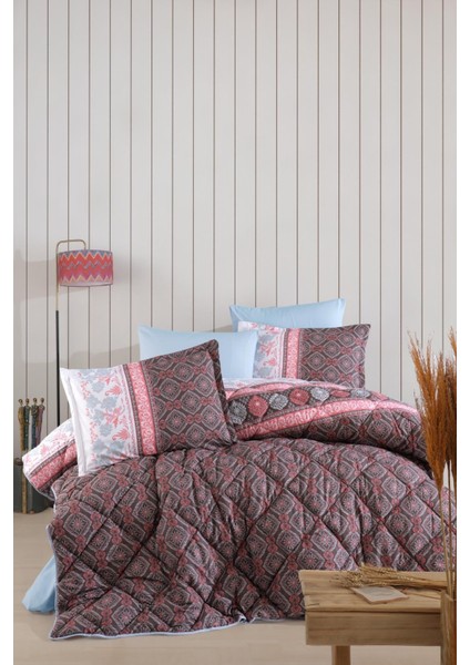 Pamuk Ranforce Tek Kişilik Yorgan Uyku Seti Izgi V1 Kahve