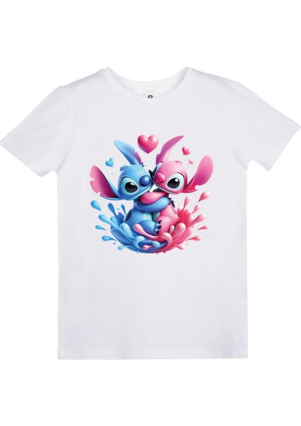 Stitch And Angel Tasarım Baskılı Çocuk Tişört