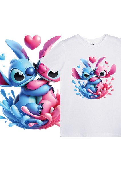 Stitch And Angel Tasarım Baskılı Çocuk Tişört