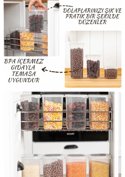 12'li Kendinden Kapaklı Kare Saklama Kabı Erzak, Baharat 1,15 Litre