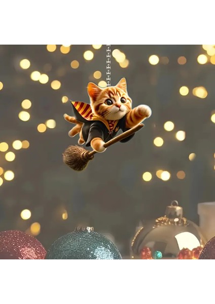 2d Akrilik Sihirli Süpürgesiyle Uçan Kedi Anahtarlık modelleri