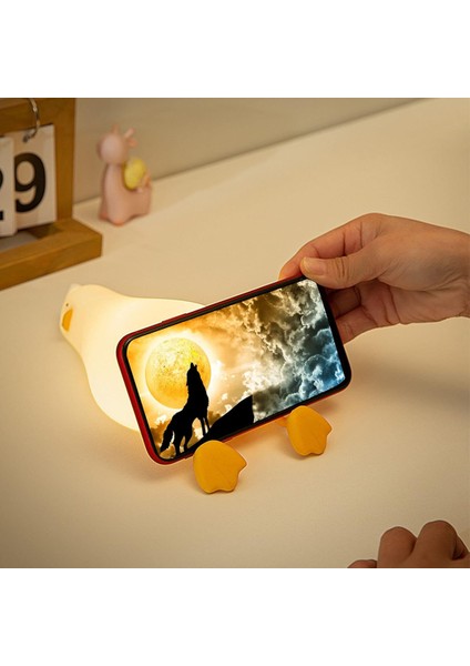 Şarjlı Sevimli Yatan Ördek Gece Lambası Telefon Tutucu Duck Dekoratif LED Aydınlatma Hediyelik
