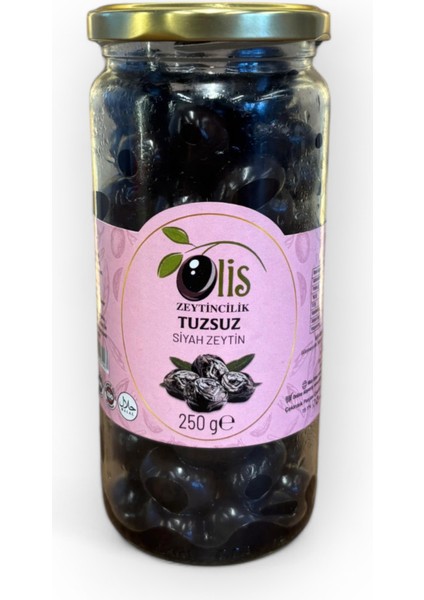 Tuzsuz Siyah Zeytin - Süzme Ağırlık 250 Gr. - Cam Kavanoz
