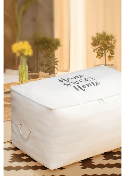 6 Lı Home Sweet Home Baskılı Beyaz Mega Boy Baza Altı Kazak Pike Battaniye Hurcu 74 x 46 x 46 cm modelleri