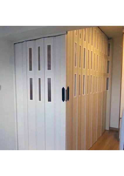 Beyaz Renkli 3 Sıra Camlı 12 mm - Çift Kanat - En 144 cm * Boy 200 cm Akordiyon Kapı fırsatları