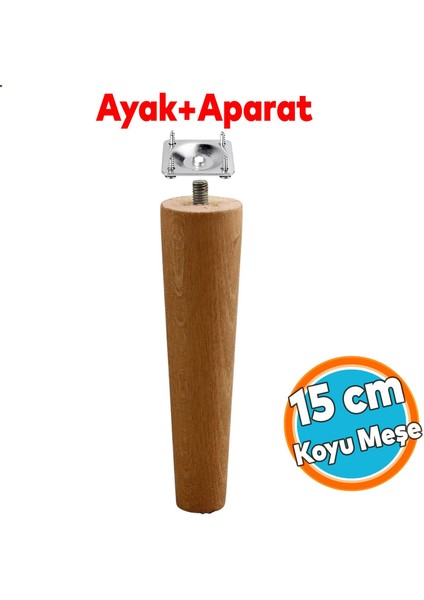 Ahşap Ayak Bağlantı Aparatlı Mobilya Koltuk Kanepe Sehpa Masa Ayağı Ayakları M8 Civatalı Ahşap 15 cm