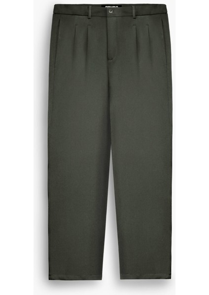 Oversize Bol Paça Kumaş Pantolon Haki Yeşil