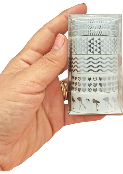 Gümüş Yaldızlı Vintage Washi Tape Bant Yapışkanlı Maskeleme Kağıdı 6 Lı - Flamingo fiyatları