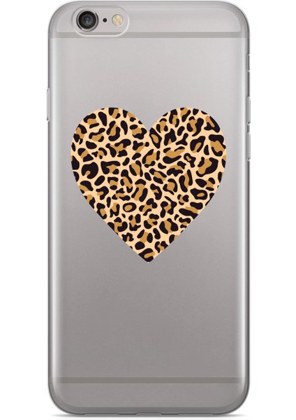 Iphone 6/6s Uyumlu Leopar Kalp Tasarımlı Baskılı Şeffaf Kılıf