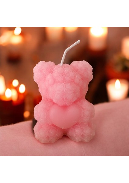 Romantik Ayıcık Şeklinde Pembe Dekoratif Mum