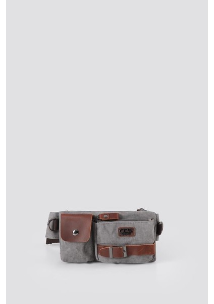31459 Kanvas Kumaş Askılı Bel ve Omuz Çantası Grey