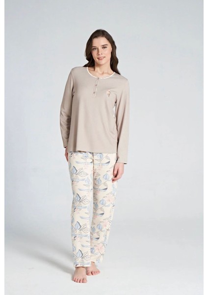 Kadın Uzun Kol Büyük Beden Pijama Takımı