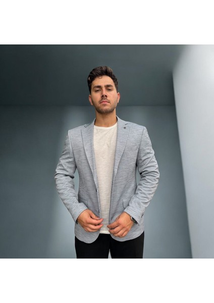 Vad Açık Gri Dokulu Erkek Blazer Spor Ceket 1412