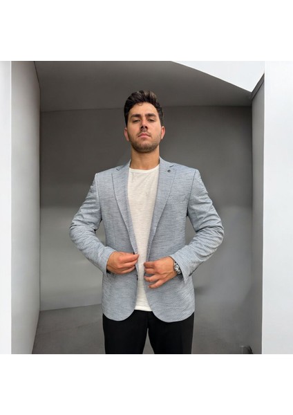 Vad Açık Gri Dokulu Erkek Blazer Spor Ceket 1412 modelleri