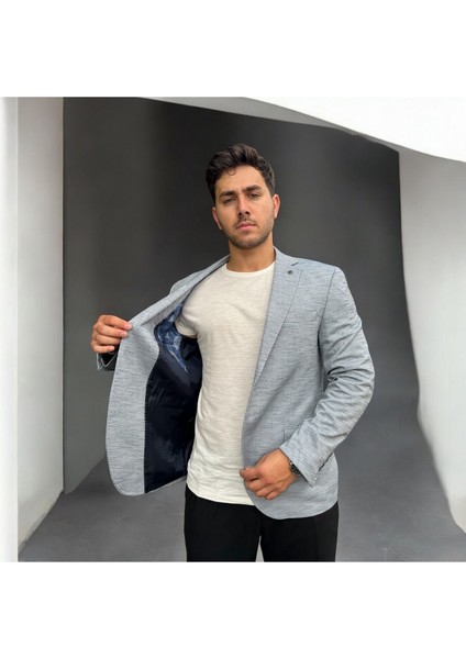 Vad Açık Gri Dokulu Erkek Blazer Spor Ceket 1412
