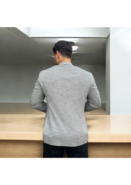 Vad Açık Gri Dokulu Erkek Blazer Spor Ceket 1412
