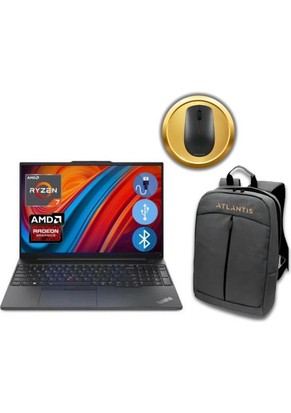 E16 Thınkpad 21JT0017TX ATL76 RYZEN7-7730U 8GB 1TB M.2 SSD 16" FDOS Notebook+ MOUSE+ÇANTA