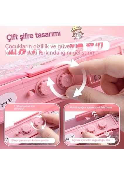 Çok Fonksiyonlu Kırtasiye Kutusu Kod Kilitli Kalem Kutusu Çift Katmanlı Büyük Kapasiteli Mekanizmalı Kalem Kutusu (Yurt Dışından) fırsatları