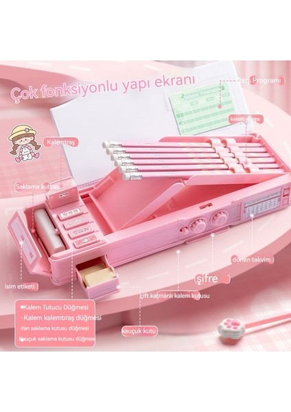 Çok Fonksiyonlu Kırtasiye Kutusu Kod Kilitli Kalem Kutusu Çift Katmanlı Büyük Kapasiteli Mekanizmalı Kalem Kutusu (Yurt Dışından) indirimleri