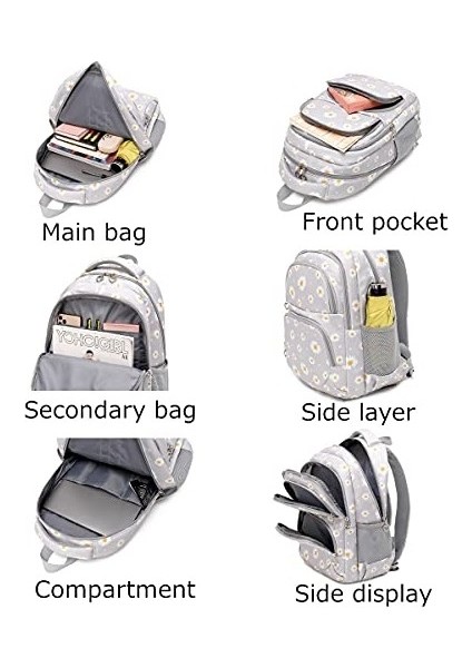 Üç Parçalı Papatya Desenli Okul Çantası Sırt Çantası (Yurt Dışından) modelleri