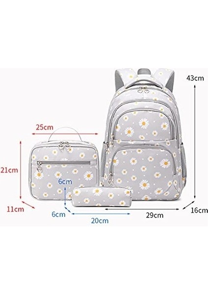 Üç Parçalı Papatya Desenli Okul Çantası Sırt Çantası (Yurt Dışından) fırsatları