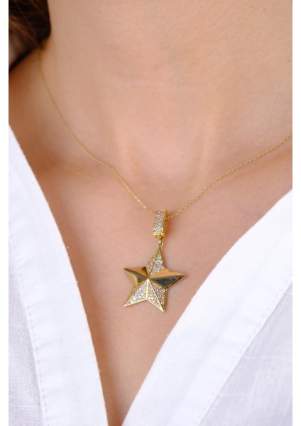 14 Ayar Altın Taşlı Yıldız Kolye Ucu