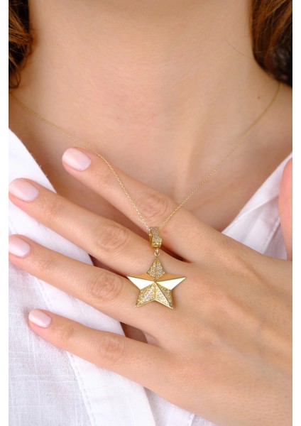 14 Ayar Altın Taşlı Yıldız Kolye Ucu modelleri