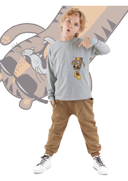 Cepte Kaplan Erkek Çocuk T-Shirt Pantolon Takım