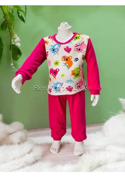 Pijama, Kız Için Pijama, Uzun Kollu, Desenli, Pamuklu Kız Çocuk Pijama Takımı