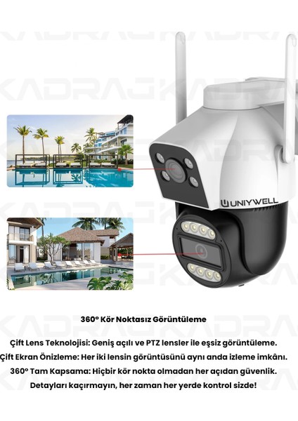 Unıywell 6 Mp Wıfı Kamera 2 Lens - Tam Renkli Gece Görüş - Su Geçirmez - 2 Yönlü Ses