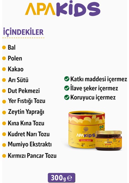 Apakids Çocuklara Özel Mumiyo, Arı Sütü, Polen Içeren Yoğunlaştırılmış Bitkisel Macun