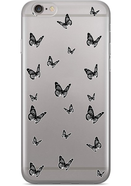 Iphone 6 Plus / 6s Plus Uyumlu Siyah Kelebekler Tasarımlı Baskılı Şeffaf Kılıf