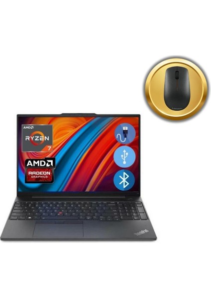 E16 Thınkpad 21JT0017TX ATL62 RYZEN7-7730U 40GB 512 GB M.2 SSD 16" FDOS Notebook + MOUSE