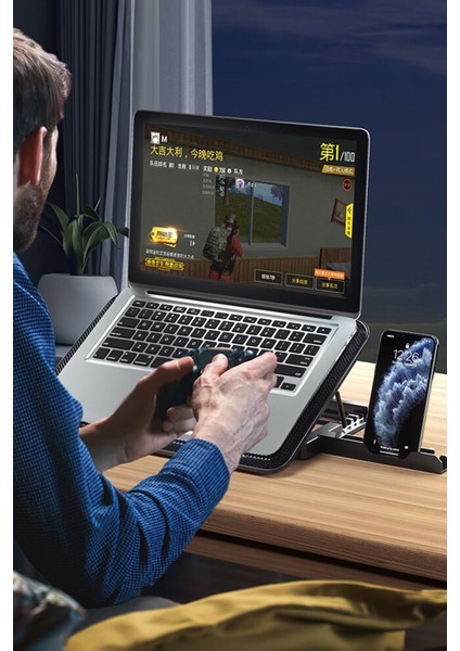 Oyun Gaming Için 6 Fanlı LED Işıklı 5 Kademeli Telefon Tutuculu Laptop Notebook Soğutucu Stand