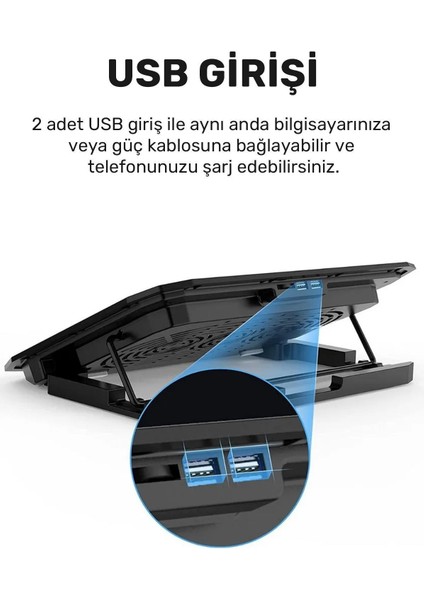 Oyun Gaming Için 6 Fanlı LED Işıklı 5 Kademeli Telefon Tutuculu Laptop Notebook Soğutucu Stand