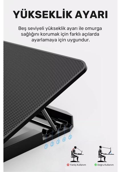 Oyun Gaming Için 6 Fanlı LED Işıklı 5 Kademeli Telefon Tutuculu Laptop Notebook Soğutucu Stand