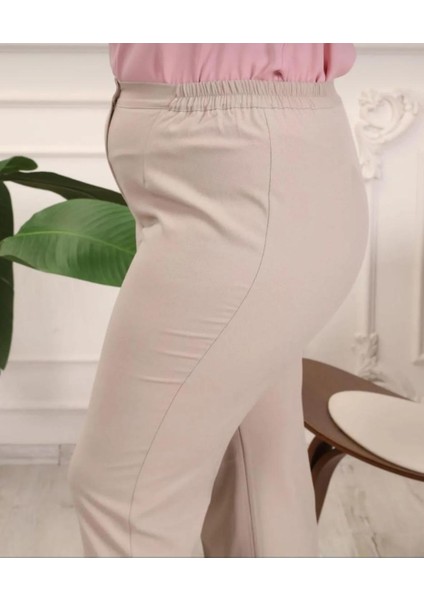 Kadın Beli Düğmeli Yanlastikli Boru Paça Pantolon