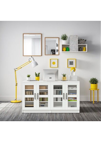 DSD204-C-BEYAZ 4 Kapaklı Camlı Dosya Dolabı