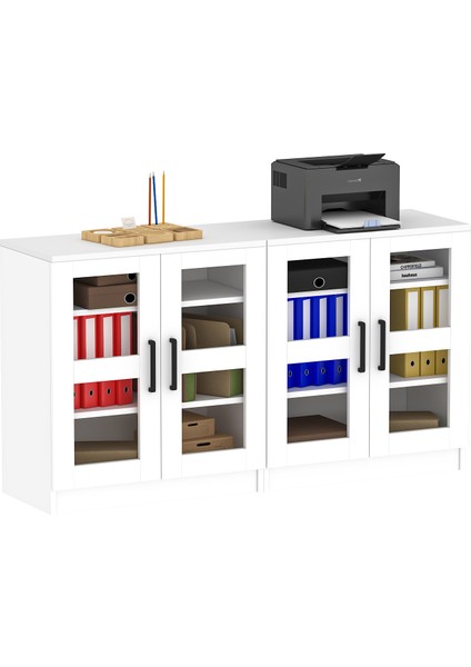 DSD204-C-BEYAZ 4 Kapaklı Camlı Dosya Dolabı