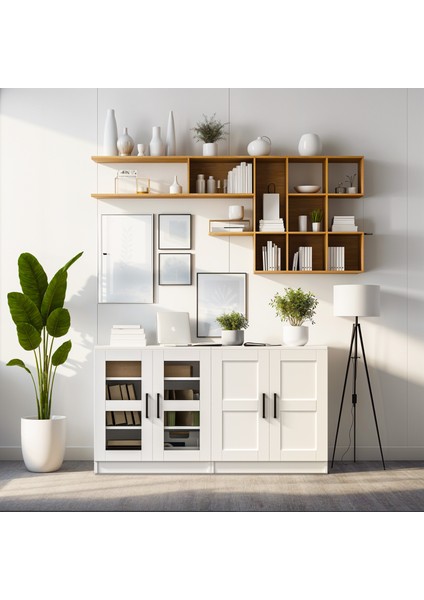 DSD204K-BEYAZ 4 Kapaklı Camlı Dosya Dolabı