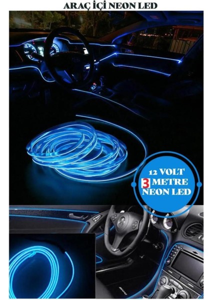 Araç Içi Torpido Ledi Oto Dekorasyon Ledi Işık Neon Şerit LED Işık LED Aydınlatma 3metre Mavi modelleri