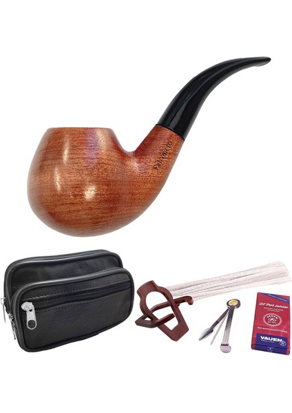 9 Mm. Kahverengi Sandalwood Eğimli Sap Ahşap Pipo Seti RD36-Takım