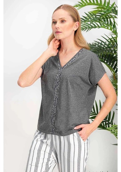 Arnetta Kadın Lines Koyu Grimelanj Pijama Takımı