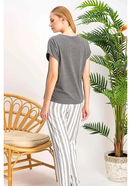 Arnetta Kadın Lines Koyu Grimelanj Pijama Takımı modelleri