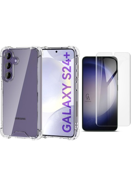 Samsung Galaxy S24 Plus Uyumlu Köşe Dolgulu Anti Shock Telefon Kılıfı ve Kırılmaz Cam Ekran Koruyucu